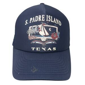 S. Padre Island Texas Snapback Trucker Hat Blue One Size Attractive Headwear